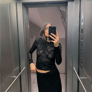 Zara Black Sheer Long Sleeve Sz M